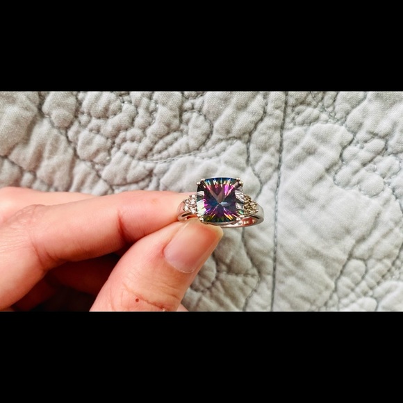 SOLD ๐ Mystic Topaz ring set in white gold setting. Diamonds around. - Picture 3 of 6